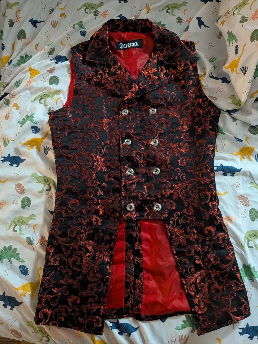 Darkrock Men's Double Breasted Gothic Steampunk Brocade Vest